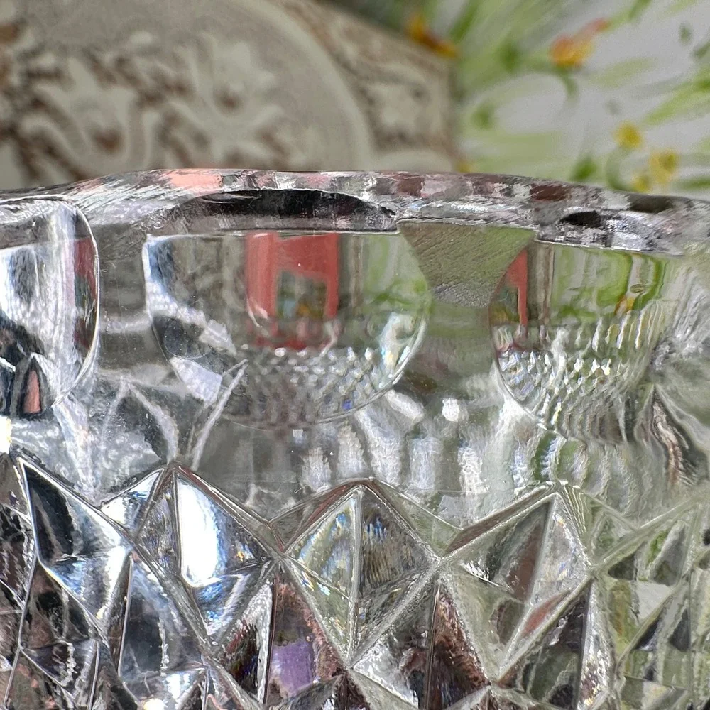 Enesco Lead Crystal Vase Diamond Point Ruby Flashing Pressed Vintage Glass